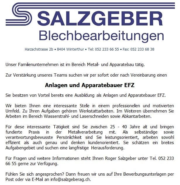 Salzgeber AG Winterthur | Jobs
